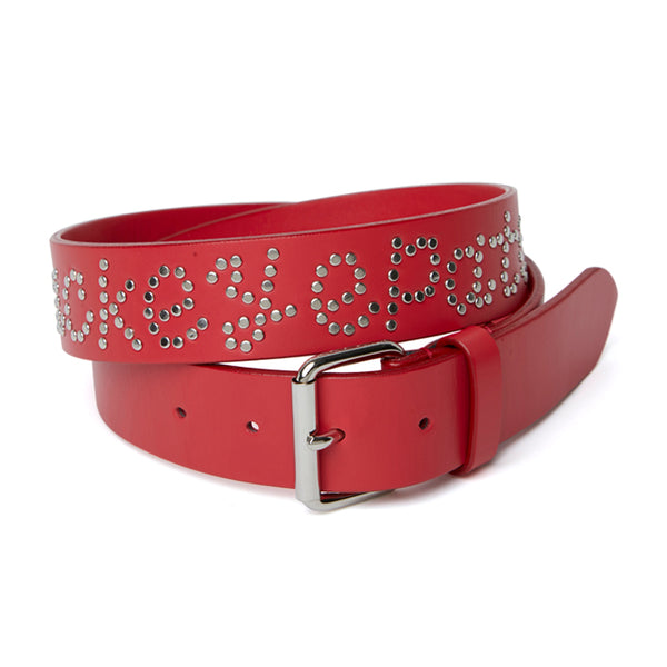 STUDDED LEATHER BELT RED