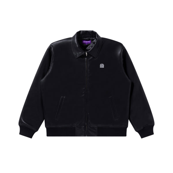 DRAGON SWIRL LOGO FAUX LEATHER JACKET BLACK