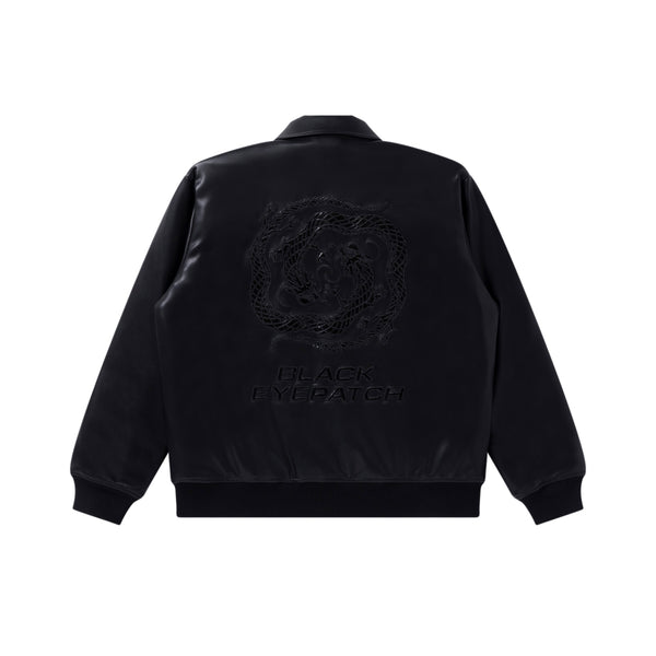 DRAGON SWIRL LOGO FAUX LEATHER JACKET BLACK