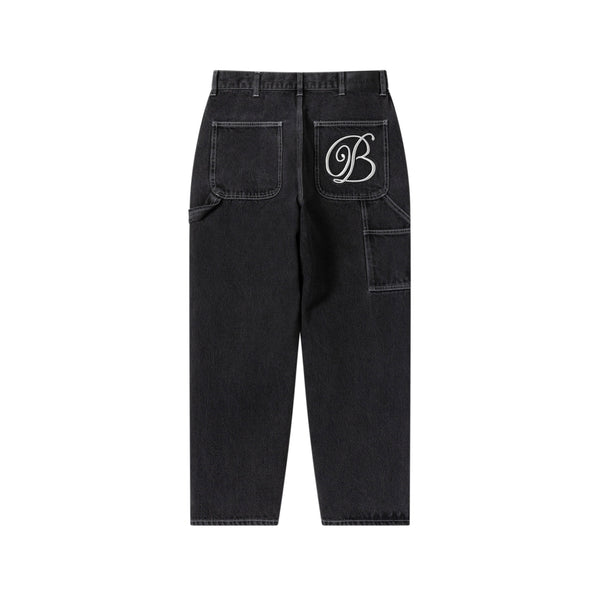 B EMBLEM DOUBLE KNEE DENIM PANTS BLACK