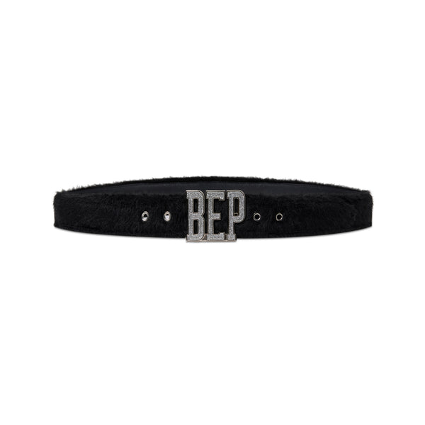 GLITTERED LETTERS FAUX FUR BELT BLACK