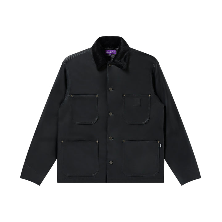OG LABEL FAUX LEATHER COVERALL JACKET BLACK