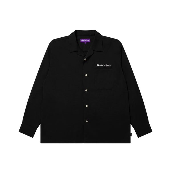 OE LOGO OPEN COLLARED L/S RAYON SHIRT BLACK