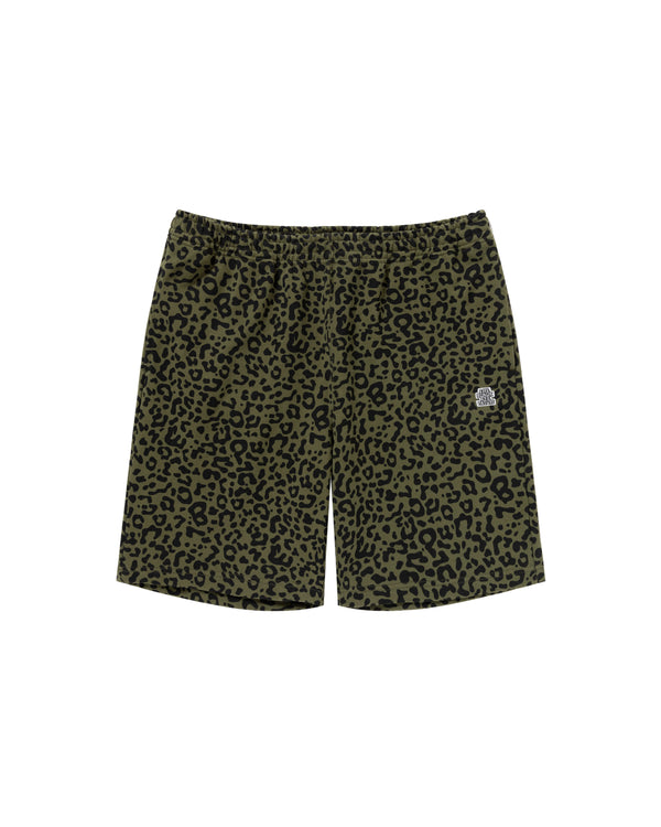 LEOPARD PATTERNED SWEAT SHORTS OLIVE