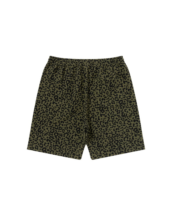 LEOPARD PATTERNED SWEAT SHORTS OLIVE