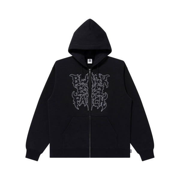METAL LOGO FABRIC-STITCHED ZIP HOODIE BLACK