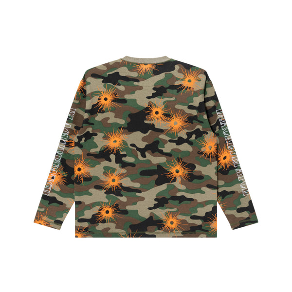 GUNSHOT STENCIL HENLEY NECK L/S THERMAL WOODLAND CAMO