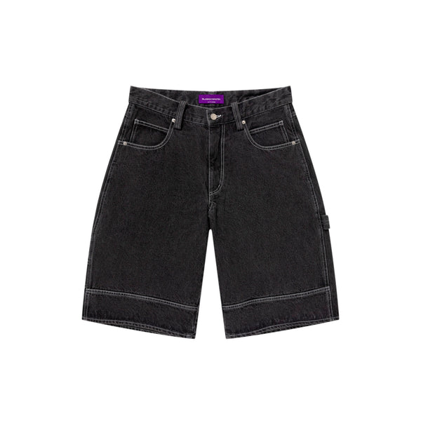 STATEMENT EMBROIDERED BAGGY DENIM SHORTS BLACK