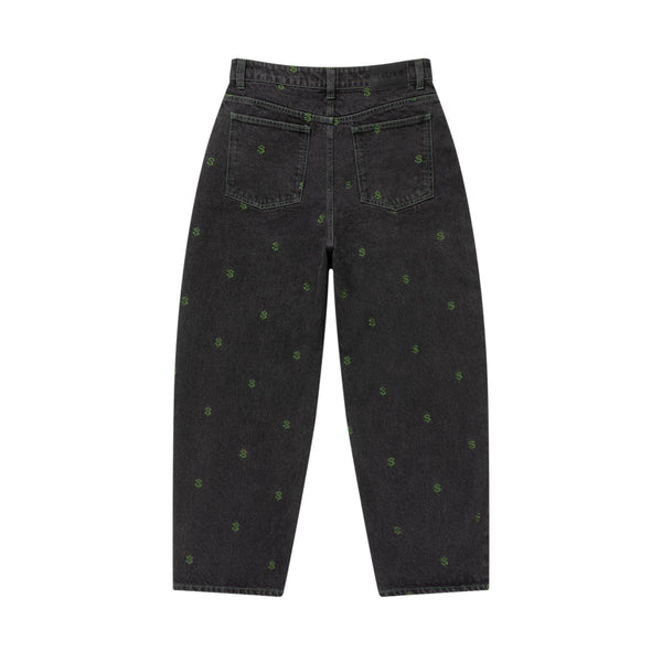 DOLLAR SIGN PATTERNED EXTRA BAGGY JEANS BLACK