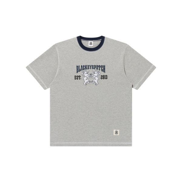 HERALDIC COLLEGE STITCH TONED TEE HEATHER GRAY