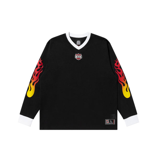 FLAME RIDER LOGO V NECK L/S GAME SHIRT BLACK