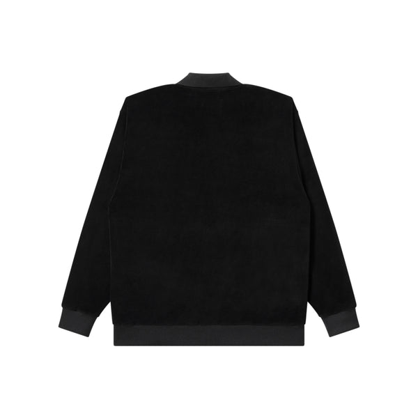 SCRIPT LOGO COLLARED VELOUR PULLOVER BLACK
