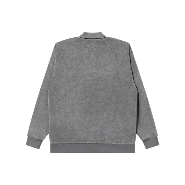 SCRIPT LOGO COLLARED VELOUR PULLOVER HEATHER GRAY