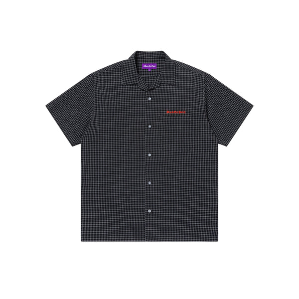 GRID CHECKED OPEN COLLARED S/S SHIRT BLACK