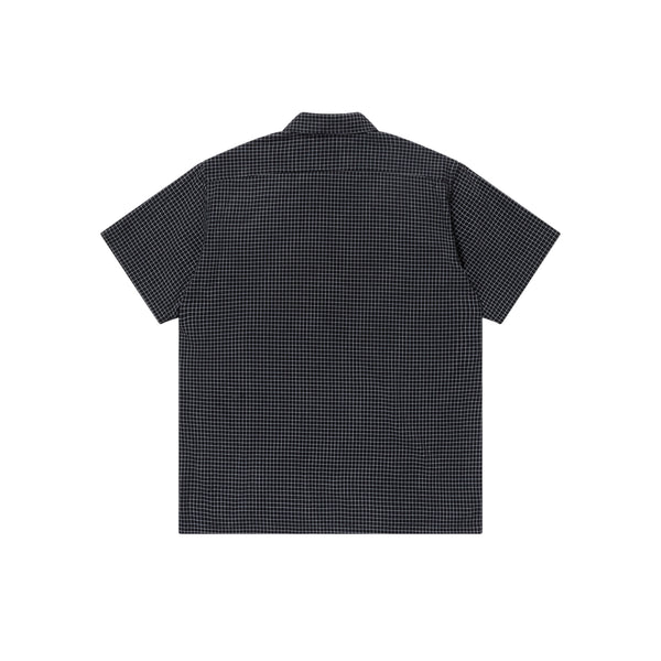GRID CHECKED OPEN COLLARED S/S SHIRT BLACK