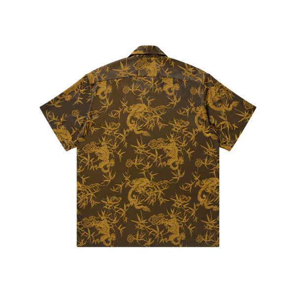 DRAGON TEXTILE OPEN COLLARED SATIN S/S SHIRT BROWN