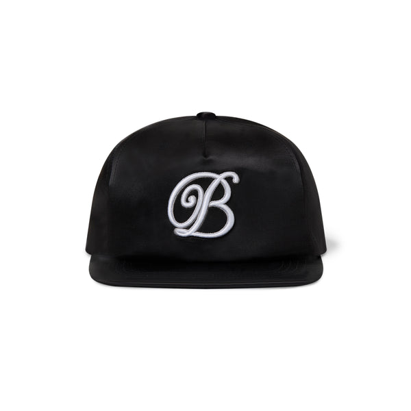 B EMBLEM SATIN CAP BLACK