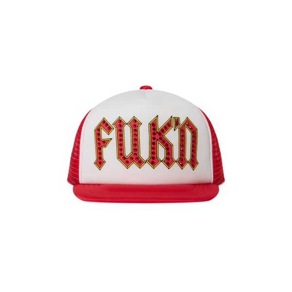 RHINESTONE FUK’N MESH CAP RED