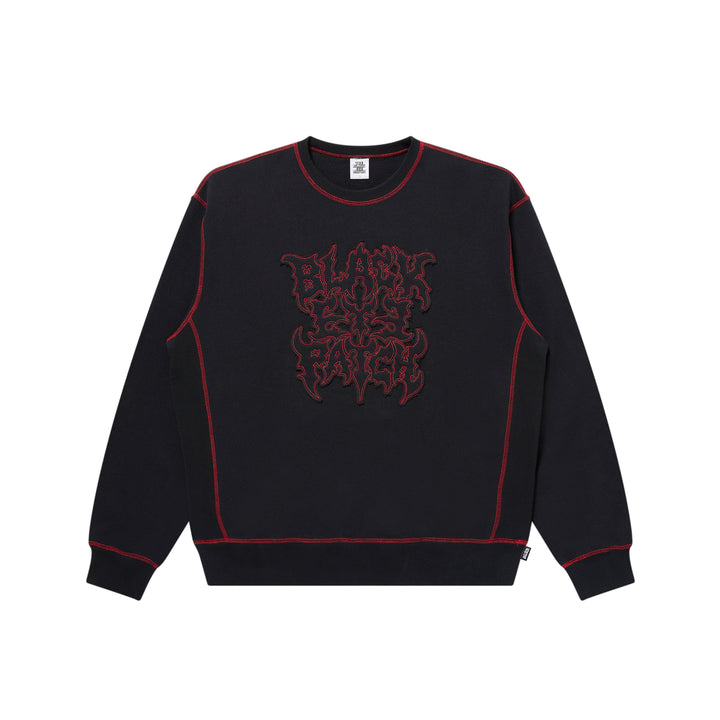 METAL LOGO STITCHED CREW SWEAT BLACK/RED