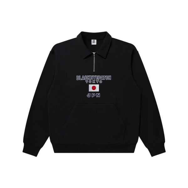 JPN FLAG EMBROIDERED HALF ZIP SWEAT BLACK