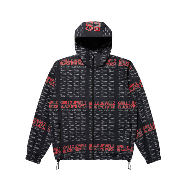 GRILLZ JEWELZ PATTERNED SHELL JACKET BLACK