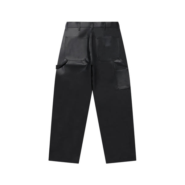FAUX LEATHER EXTRA BAGGY DOUBLE KNEE PANTS BLACK