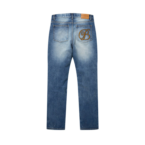 B EMBLEM SLIM FIT JEANS INDIGO