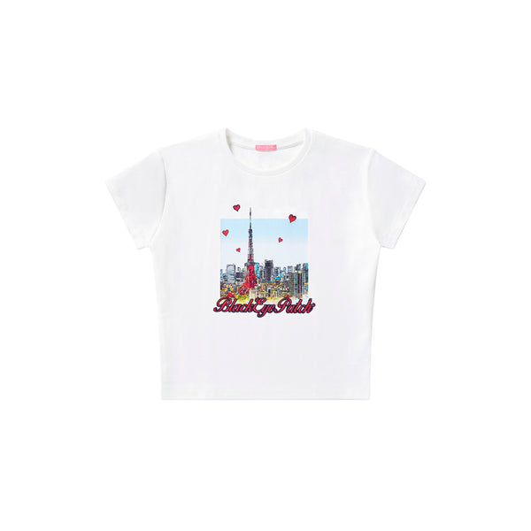 TOKYO SKETCH BABY TEE WHITE