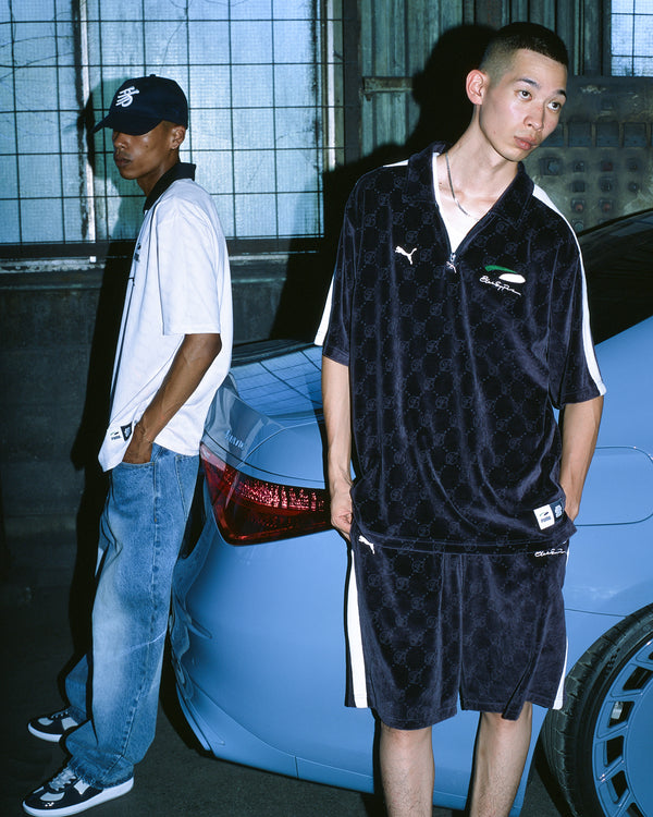 PUMA OVAL LOGO BEP MONOGRAM VELOUR SHORTS