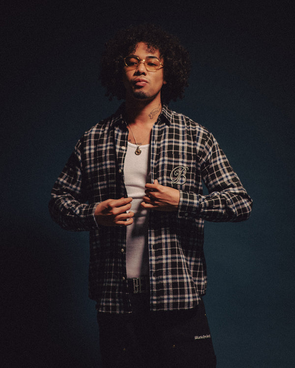 B EMBLEM FLANNEL SHIRT