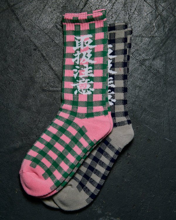 CHECKED HWC SOCKS GRAY/NAVY