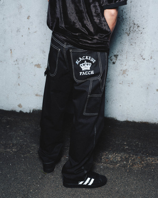 CROWN LOGO PAINTER PANTS BLACK
