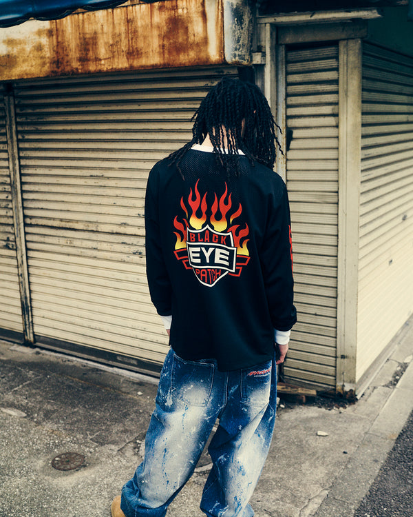 FLAME RIDER LOGO V NECK L/S GAME SHIRT BLACK