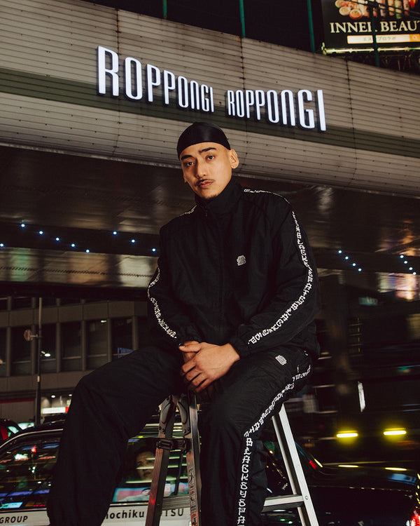 KANJI TAPED NYLON TRACK PANTS BLACK