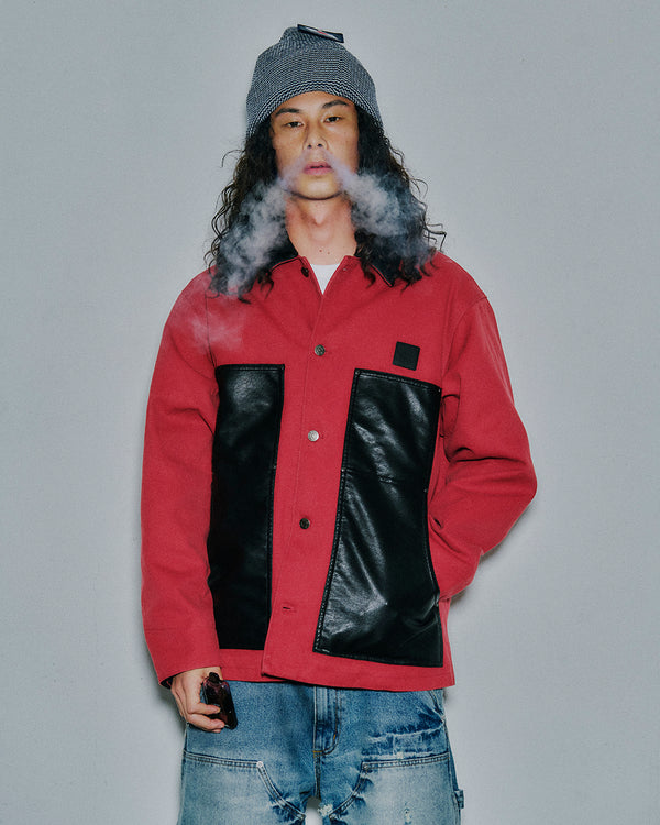 LEATHER PATCHED DUCK JACKET BURGUNDY