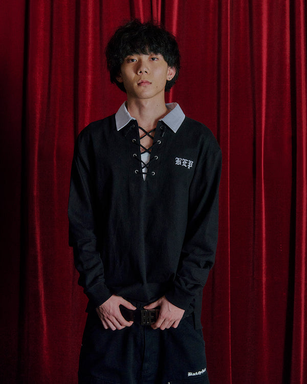 OE JAPAN FLAG LACE UP POLO NAVY