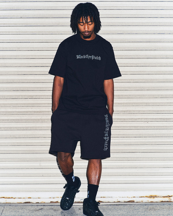 RHINESTONED OE SWEAT SHORTS BLACK