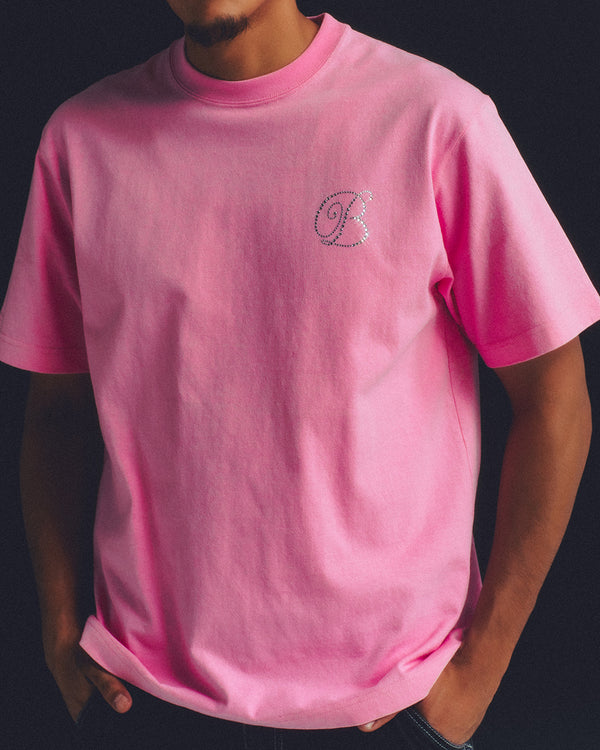 RHINESTONE B EMBLEM TEE PINK
