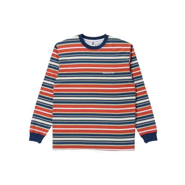 ROYAL SCRIPT BORDERED L/S TEE BLUE / RED