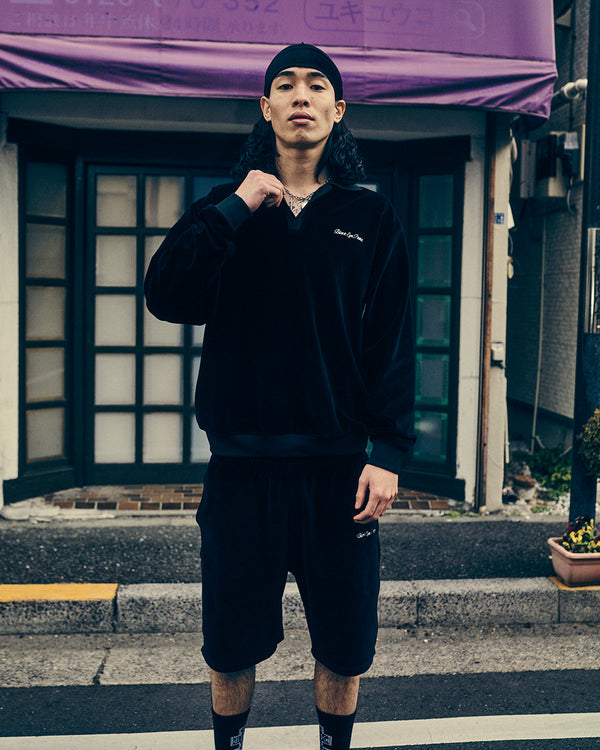 SCRIPT LOGO VELOUR SHORTS BLACK