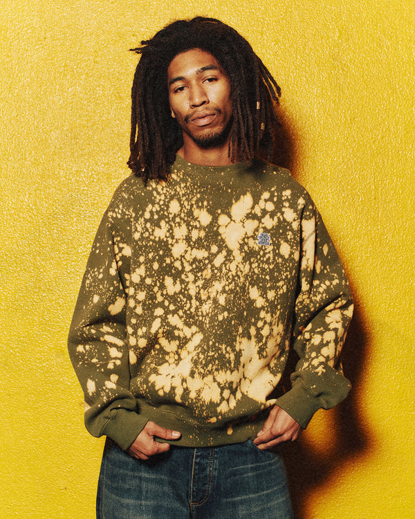 SMALL OG ACID SPLATTERED CREW SWEAT OLIVE