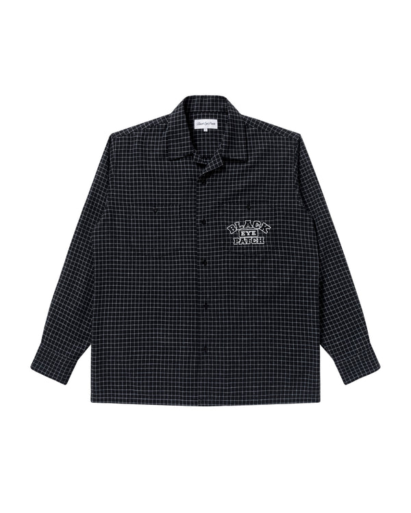 GRID PATTERNED OPEN COLLAR SHIRT BLACK