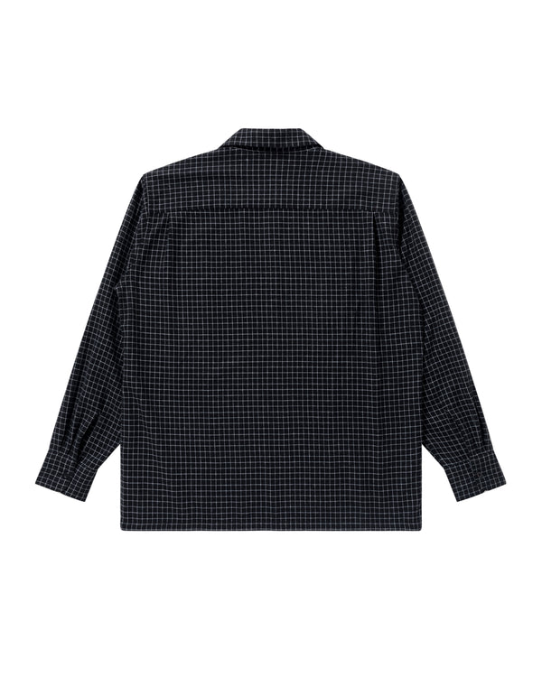 GRID PATTERNED OPEN COLLAR SHIRT BLACK