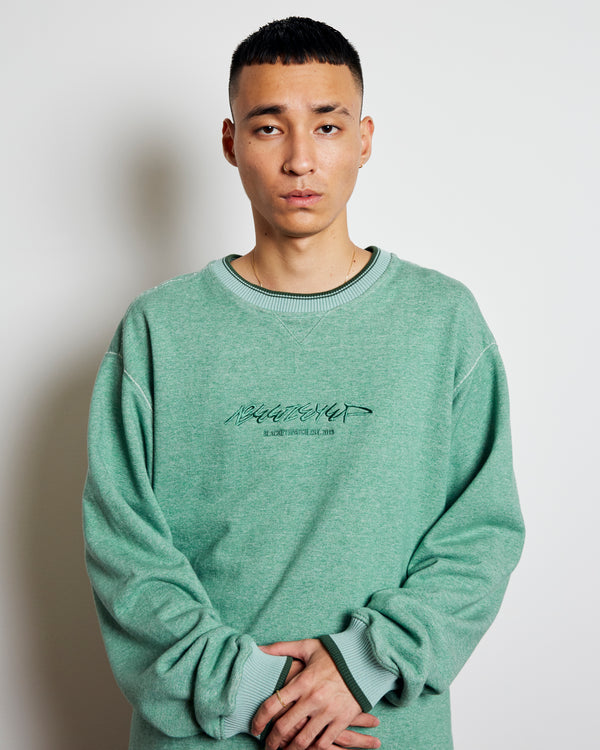 BEEZ-EYE-P Script Logo Lightweight Crew Sweatshirt, Green