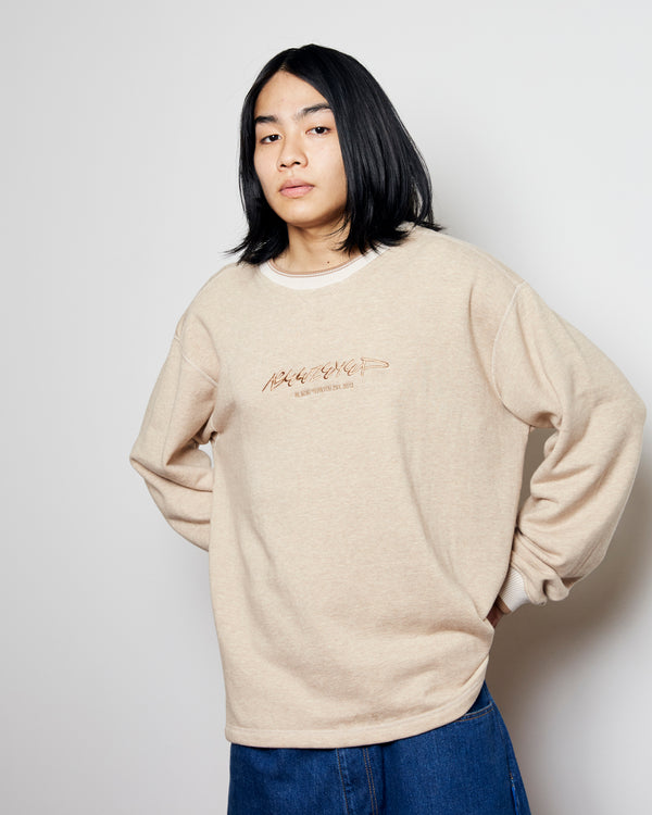 BEEZ-EYE-P Script Logo Lightweight Crew Sweatshirt, Brown